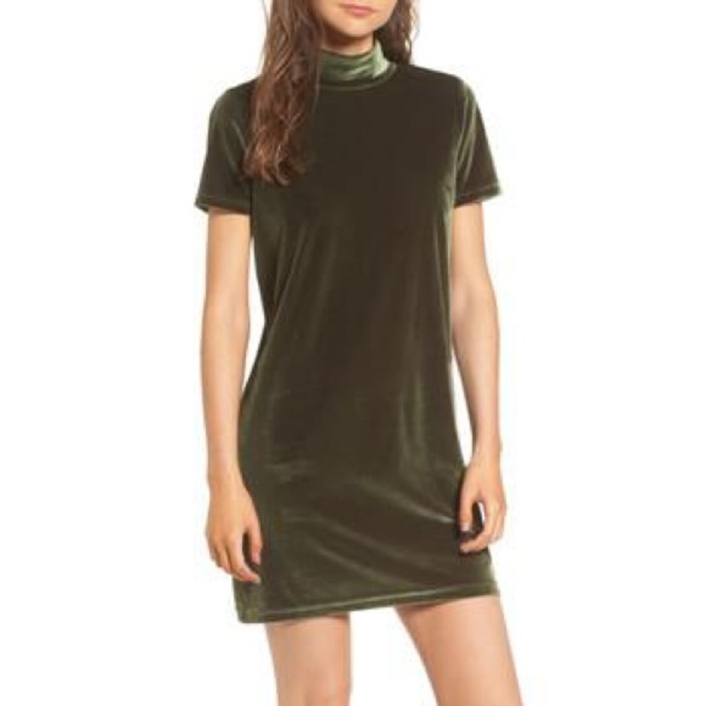 Madewell Green Velvet Mockneck Shift Dress